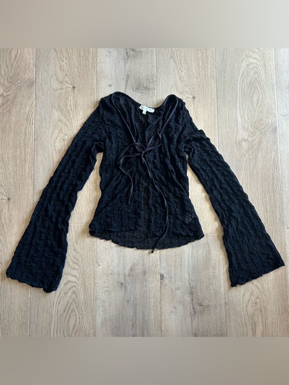 Sheer Bell Sleeve Tie Front Top